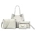 Produktbild 4Pcs Damen Leder Handtasche + Größe Umhängetasche + Messenger Bag Crossbody Schultertasche + Kartenpaket Geldbeutel Frauen 4-teiliges Set Elegant Retro Vintage Tasche Damentasche (Grau)