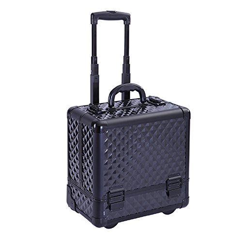 MUA LIMITED Professional Makeup Beauty Trolley, 8 Tray Makeup Artist Aluminium Case on Wheels, Cosmetic Storage Organiser, Black Diamond Design