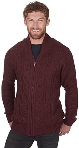 Mens Chunky Cardigan Knitted Warm Winter Thick Shawl Collar Cable Knit Zipper