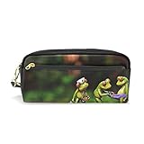 Estuche para lápices con tres ranas teñidas rojas de gran capacidad con cremallera y bolsa de...