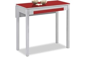 ASTIMESA Mesa de Cocina Extensible 1 ala caida - 80x40 cm (80x60 cm) - Estructura y ala caida Color Aluminio - Tapa Cristal Color Rojo