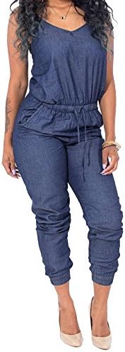 YipGrace Denim Piece Pants Women V Neck Sleeveless Denim Jumpsuits Clubwear Casual Romper M Navy