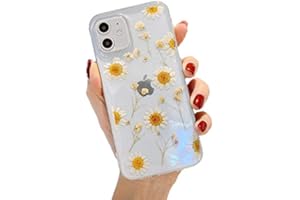Emlivi Custodia per iPhone 12, iPhone 12, realizzata a mano, in silicone trasparente, con cristalli, per Apple iPhone 12 (6,1"), piccola margherita