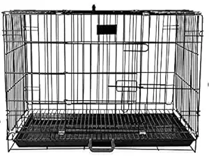 RvPaws Single-Door Folding Metal Dog Cage with Paw Protector Easy to Move with Removable Tray Iron Cage for Dog & Rabbit 18 Inch Silver Black Color