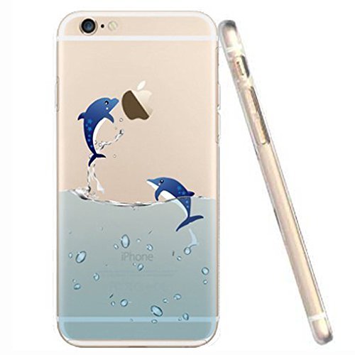 iPhone 6S Case, iPhone 6 Clear Cover, UCMDA Ultra Thin Soft TPU Gel Case [Transparent] Flexible Rubber Back Cover with Cute Dolphin Pattern for iPhone 6S/6