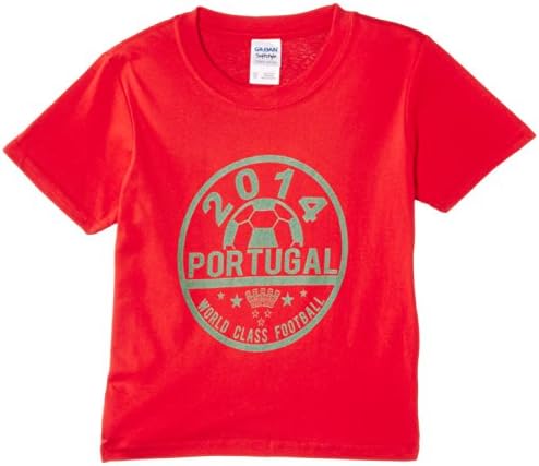Football Fan Boys Portugal Circle Kids Short Sleeve T-Shirt, Red, 9-11 Years