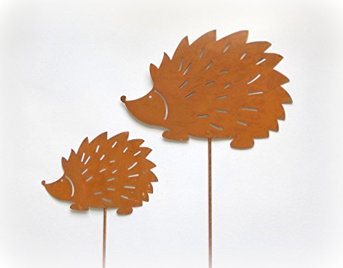 Gartenstecker 'Igel' aus Metall mit Rostfinish 2er-Set