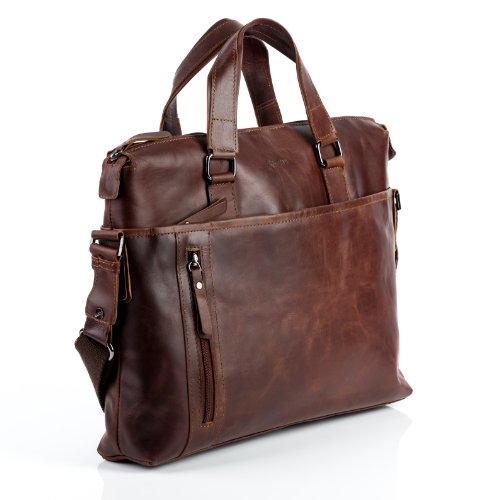 BACCINI Aktentasche LEANDRO – Laptoptasche groß fit für 15,4″ mit herausnehmbarer Schutzhülle- Businesstasche mit Schultergurt echt Leder braun-cognac - 2