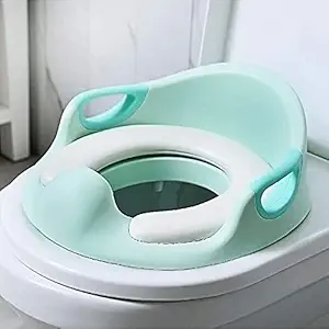 RIANZ Kids Toilet seat for Western Toilet, Potty Training Seat for Boys and Girls, Fits Round & Oval Toilets, Durable Potty Trainer for Baby with Handles (1 Pc) (Green)