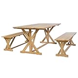 Die fein geschliffene Oberfläche verleiht dem Tisch und den Bänken ein edles Aussehen und erleichtert die Reinigung. Die einzigartigen X-Rahmenbeine tragen zur robusten Bauart der Möbel bei.