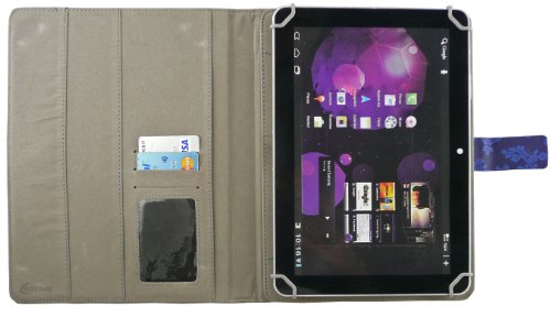 Emartbuy® Blau Eingabestift + Universalbereich Vintage Floral Blau Multi Winkel Folio Executive Case Cover Wallet Hülle Schutzhülle mit Kartensteckplätze Geeignet für Asus Transformer Pad TF303CL 10.1 Zoll - 5