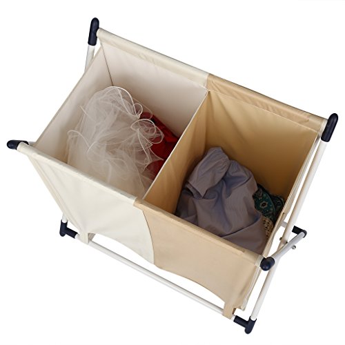 LANGRIA Wäschesammler Faltbare Wäschekorb mit 2 Poly-Baumwollmischung und abnehmbarem Beutel, Metall-X-Rahmen, für Wäsche Lagerung und Organisation, Beige und Khaki - 4