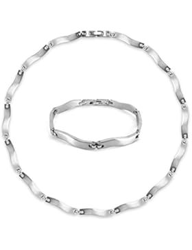 SoulCats® traumhaftes Set Edelstahl Collier und Armband silber matt glänzend