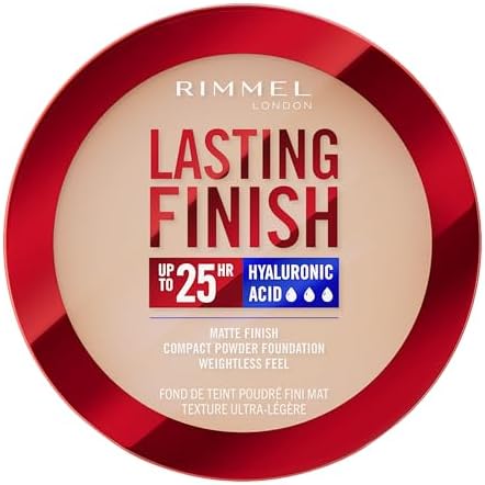 Rimmel London, Lasting Finish, 002 Pearl, Fondotinta Compatto, Finish Soft-Focus, Finish opaco, Coprenza totale, SPF20, Formula vegana, 7 g