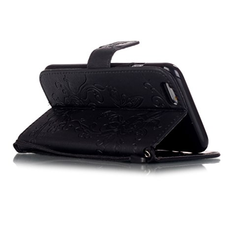iPhone 6 Hülle,iPhone 6S Lederhülle,Mo-Beauty® Malerei Schmetterling Muster Ledertasche PU Leder Hülle Flip Tasche Wallet Case Cover HandyHülle Brieftasche mit Standfunktion Karteneinschub und Magnetverschluß Etui Lederhülle Leder Tasche Case Cover für Apple iPhone 6/iPhone 6S (4,7 Zoll) + 1 x Gehärtetem Glas Display Schutz (Schwarz) - 4