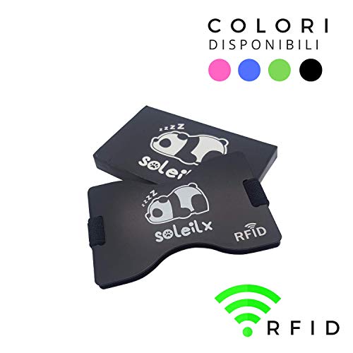 Soleilx Porta Carte Credito uomo donna Panda Design unisex Blocco Protezione RFID Anti Frode Porta Documenti Tessere Biglietti Uomo Porta Patente carta d'identità Alluminio Nero Fluo Sottile