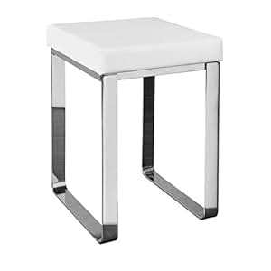 Badhocker Chrom Badezimmerhocker Bezug Kunstleder weiß: Amazon.de
