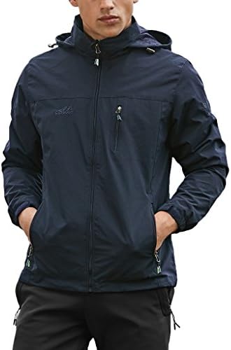 Mens Lightweight Windbreaker Windproof Jacket With Hideaway Hood Blue S