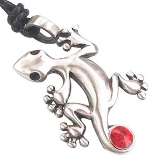 Llords Jewellery Gecko Lizard Necklace Pendant with Red Swarovski Crystal, Fine Pewter Jewelry