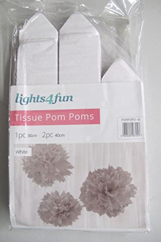 3er Set Seidenpapier Pompoms weiß Lights4fun - 4