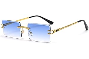 LIGOES Lunettes de soleil rectangulaires sans monture vert bleu miroir lunettes de soleil femmes Uv400 rétro hommes nuances teintées