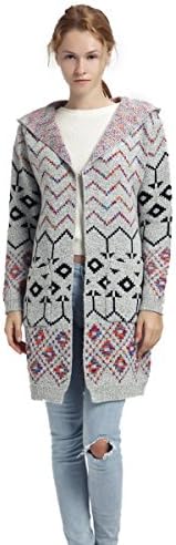 Buythem Women Cardigan Aztec Sweater Coat With Pockets and Hoodie Fashion Clothes Front-Open Soft and Warm