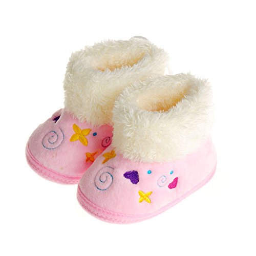 Femizee Toddler Boys Girls Cotton Design Warm Winter Soft Sole Boots Crib Shoes Pink 9-12 Months
