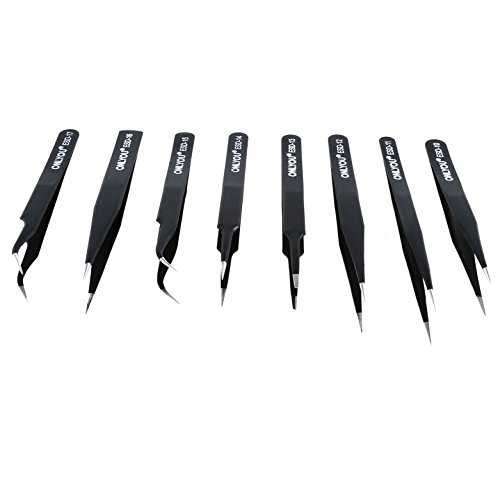 Foonii 8 pcs Anti-Statik-Edelstahl ESD präzise Pinzette gerade gebogen anatomisch Reparatur Tools für Elektronik, Schmuckherstellung, Industrie, Schwarz - 3