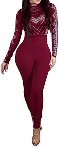 Wowforu Women's Sexy Long Sleeve Digital Print Bodycon Nightclub Jumpsuit