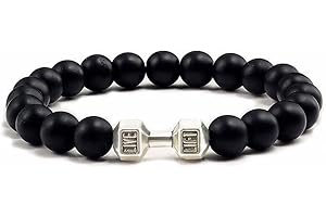 YXRRVING Hantel-Armbänder, Vulkangestein, Angstperlen, Fitness-, Yoga-, Langhantel-Armband, Naturstein, Hantelperlen, Armbänder, Set, Fitness-Armband, Fitness-Hantel-Schmuck, Geschenke oder Fitness-Liebhaber