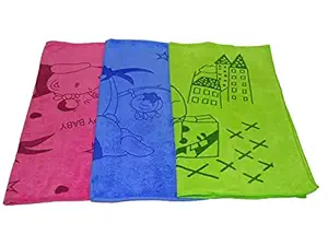 INDIACO Microfibre Bath Towels for Kids -Extra Soft,Quick Dry, Water Absorbent,Bathing Towel for Kids,Boys and Girls (Pack of 3) Royal Blue, Rose Pink & Light Green 450 GSM