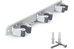 Parence.- Triple Support Mural à Visser pour Balais et Accessoires - Accroche Balai 3 Supports + 2 Crochets - 37cm)