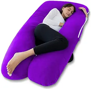 Angel Mommy Full Body Pregnancy Pillow - U Shaped Pillow/Body Pillow/Lumbar Pillow/Maternity Pillow with 100% Cotton Zippered Cover for Pregnant Women - Purple