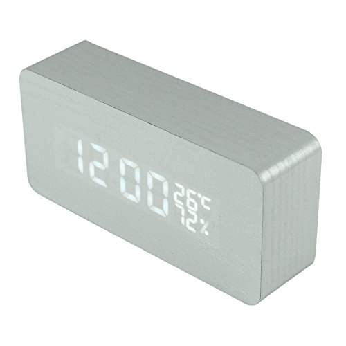GuDoQi® Multi funktions led holz uhr temperatur und luftfeuchtigkeit display digital sound aktiviert LED alarm weißer typ weiße hintergrundbeleuchtung square typ - 3