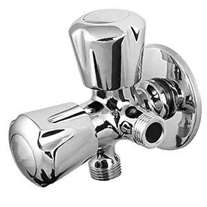 JAGGER LAYSAN Full brass quarter turn 2 Way angle valve, chrome finish 2 in 1 angle valve for pipe connection in bathroom with wall Flange and Teflon tape
