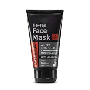 Ustraa De-Tan Face Mask - Oily Skin - 125 g - Tan & Pollution removing wash-off face mask for men, with highest grade White Charcoal, Cleansing for oily skin - Made in India