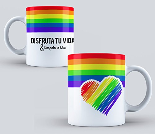 REGALOS ESTRELLA AZUL Taza Desayuno Originales con Caja Orgullo Gay LGTBI Mug Tazas Desayuno Originales con Frases de Regalo para Novios/Novias (Disfruta tu Vida respeta la mía)