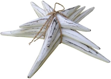 Cohasset Gifts Beach Décor 3-Piece Wooden Star Fish Set, Distressed White Finish
