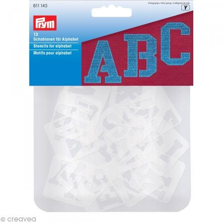 PRYM 13 verschiedene Schablonen für Alphabet, transparent