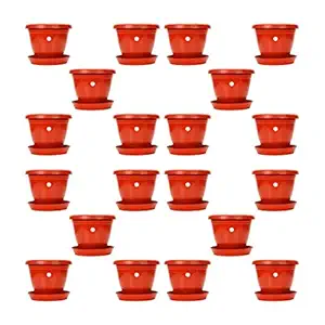 Kraft Seeds Gate Garden! 8 Inch Heavy Duty Plastic Planter Flower Pots with Bottom Tray (Set of 20) Pots with Red Bottom Plate/Tray Set Ideal for All Kind Flower Seeds & Plant & Nursery Use