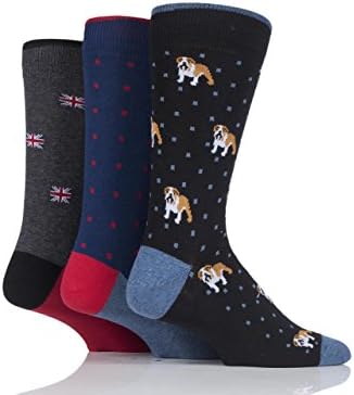 Mens 3 Pair SockShop Wild Feet English Bulldog Cotton Socks In Gift Box - Assorted 6-11