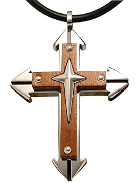 Holzkreuz Edelstahl Anhänger Kreuz Herren Halskette mit 50cm Halsband Männer Halsschmuck von Kikuchi