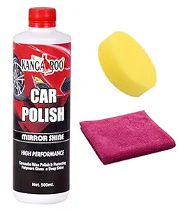 Kangaroo Car Wax Polish - Mirror Shine (Rich Carnauba) 500 ML + Micro Fibre Cloth + Foam APPLICATOR