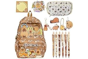 CYGMRFH Capybara Schoolbag Cartoon Sac à Dos Scolaire Grande Capacité Kawaii Capybara Federmäppchen Porte-Clés Capybara Mignon 4 Stylo Effacables Cartoon Cadeau pour enfants