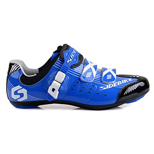 TXJ® Unisexo Zapatos de Bicicleta de Carretera (Elija un Tamaño Más Grande de lo Habitual)(SD-003 Azul-Negro,45)