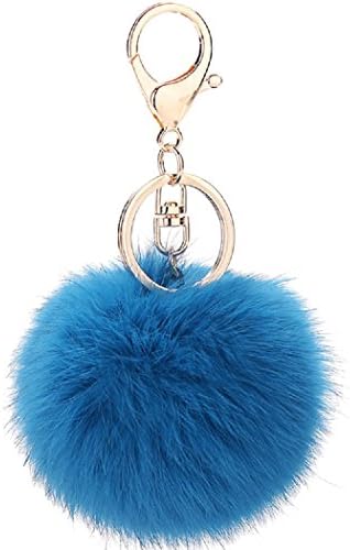 Aokbi 2017 New Hot Solid Color Artificial Fur Ball Keychain Handbag Car Key Ring (Blue)