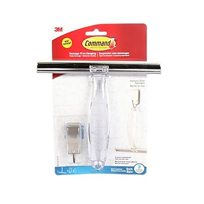 Command BATH32-SS-ES Raclette de douche avec bandes adhésives résistantes à l'eau, Nickel satiné/transparent