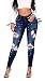 Produktbild iRachel Damen Pearl Jeans Hose Skinny Röhrenjeans Hose Denim Dünn Rise Ripped Loch Bleistift Hose