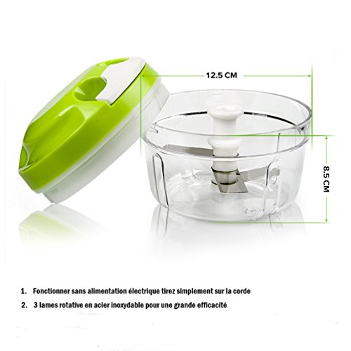 【Design BABYCOOK】 Zerkleinerer Manuell Gemüseschneider Knoblauchpresse Schneider Finecut / Um das Essen der Kinder zu mischen und Früchte und Gemüse zu hacken Hacken / Schneiden / Mischen / mit 3 Klingen – Grün - 3