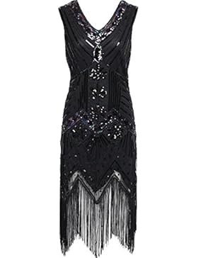 Babeyond Damen Flapper Kleider voller Pailletten Retro 1920er Jahre Stil V-Ausschnitt Great Gatsby Kostüm Kleid